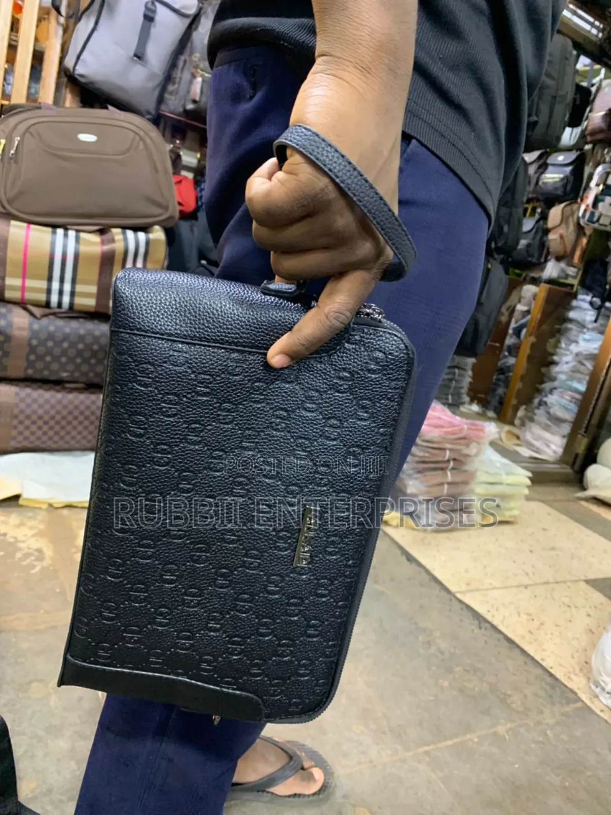Black Leather Organizer Clutch