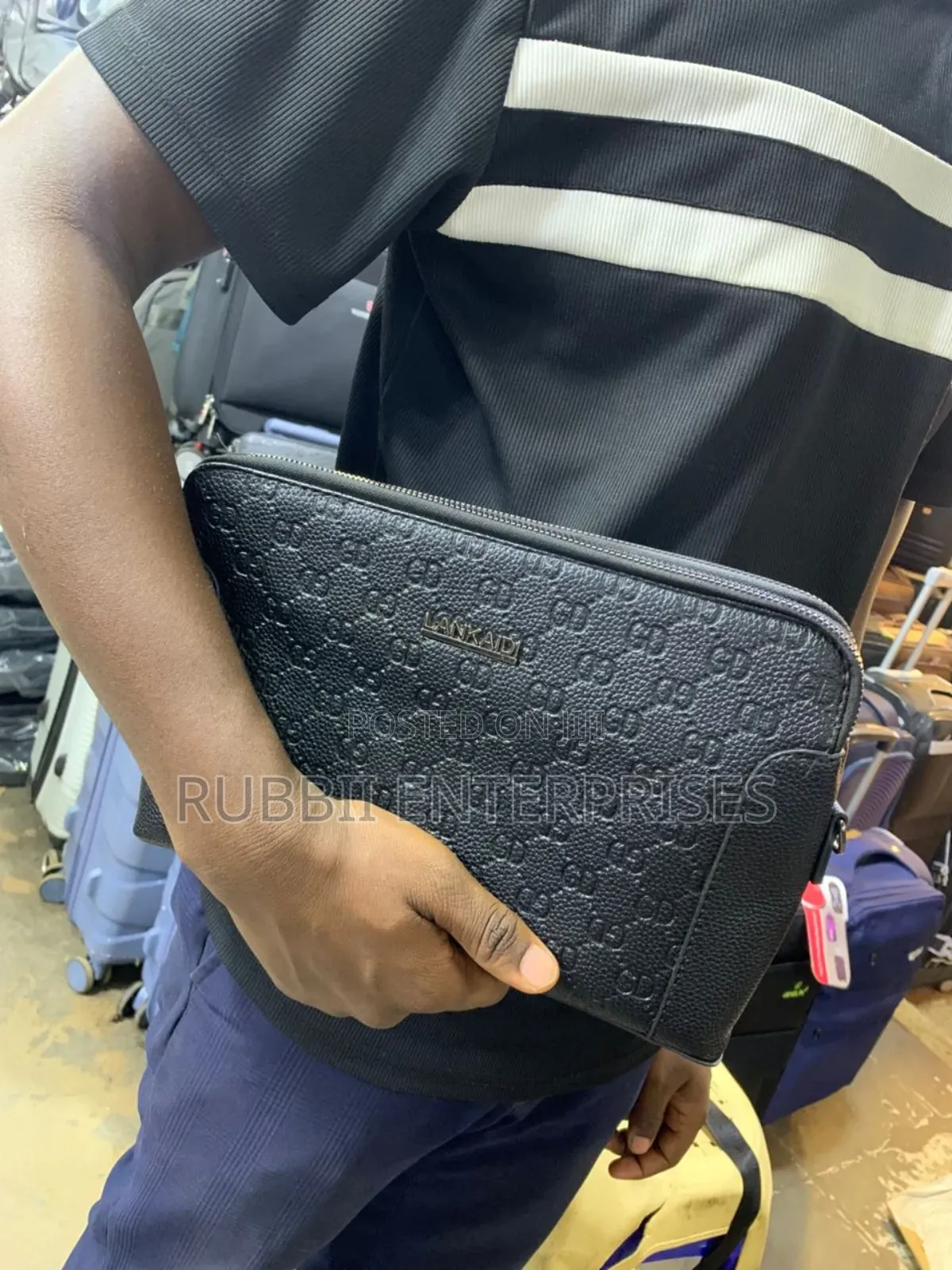 Black Leather Organizer Clutch
