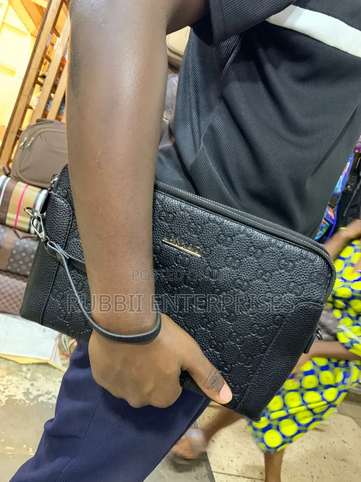 Black Leather Organizer Clutch