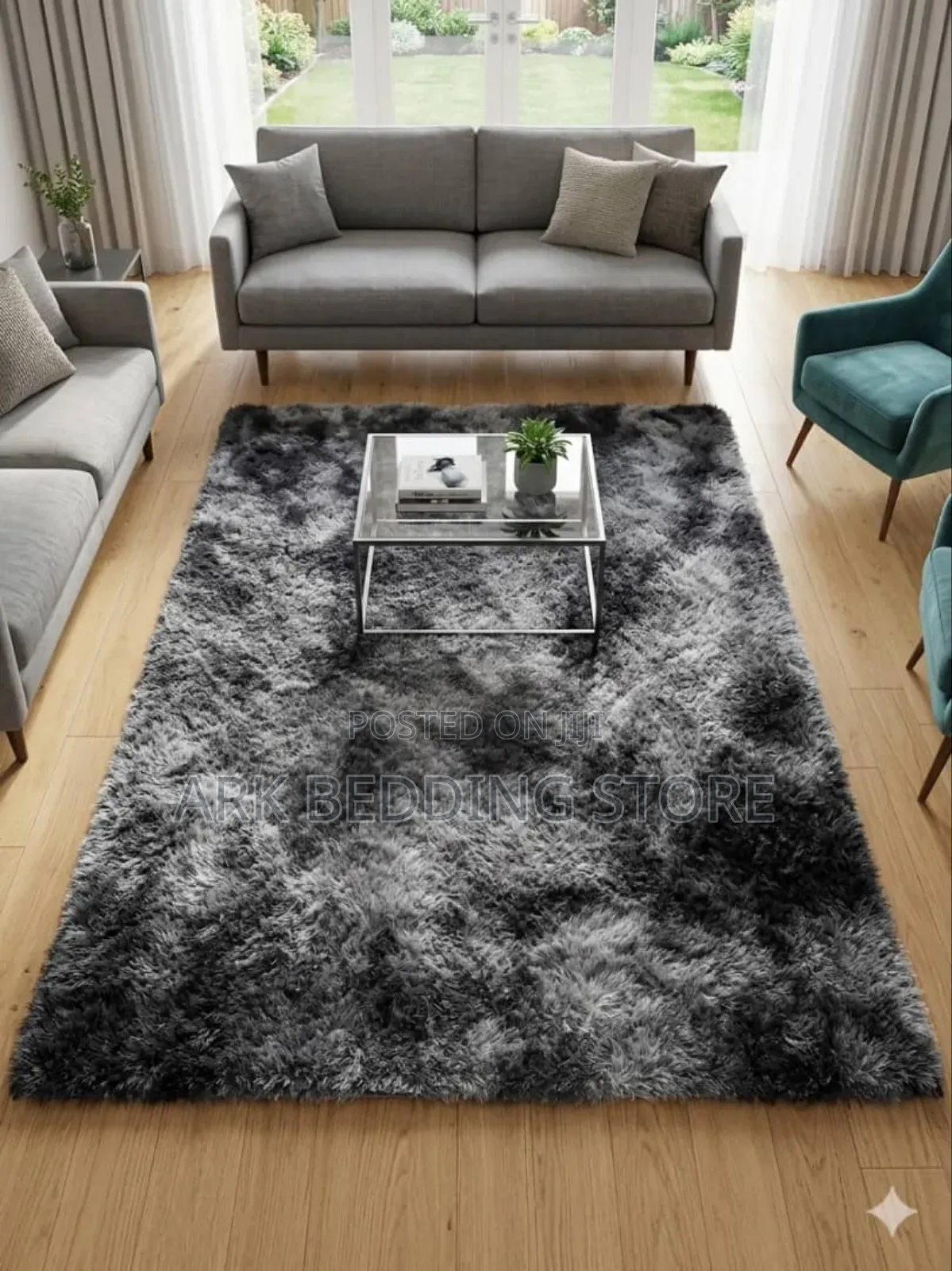 Black and White Fluffy Carpet