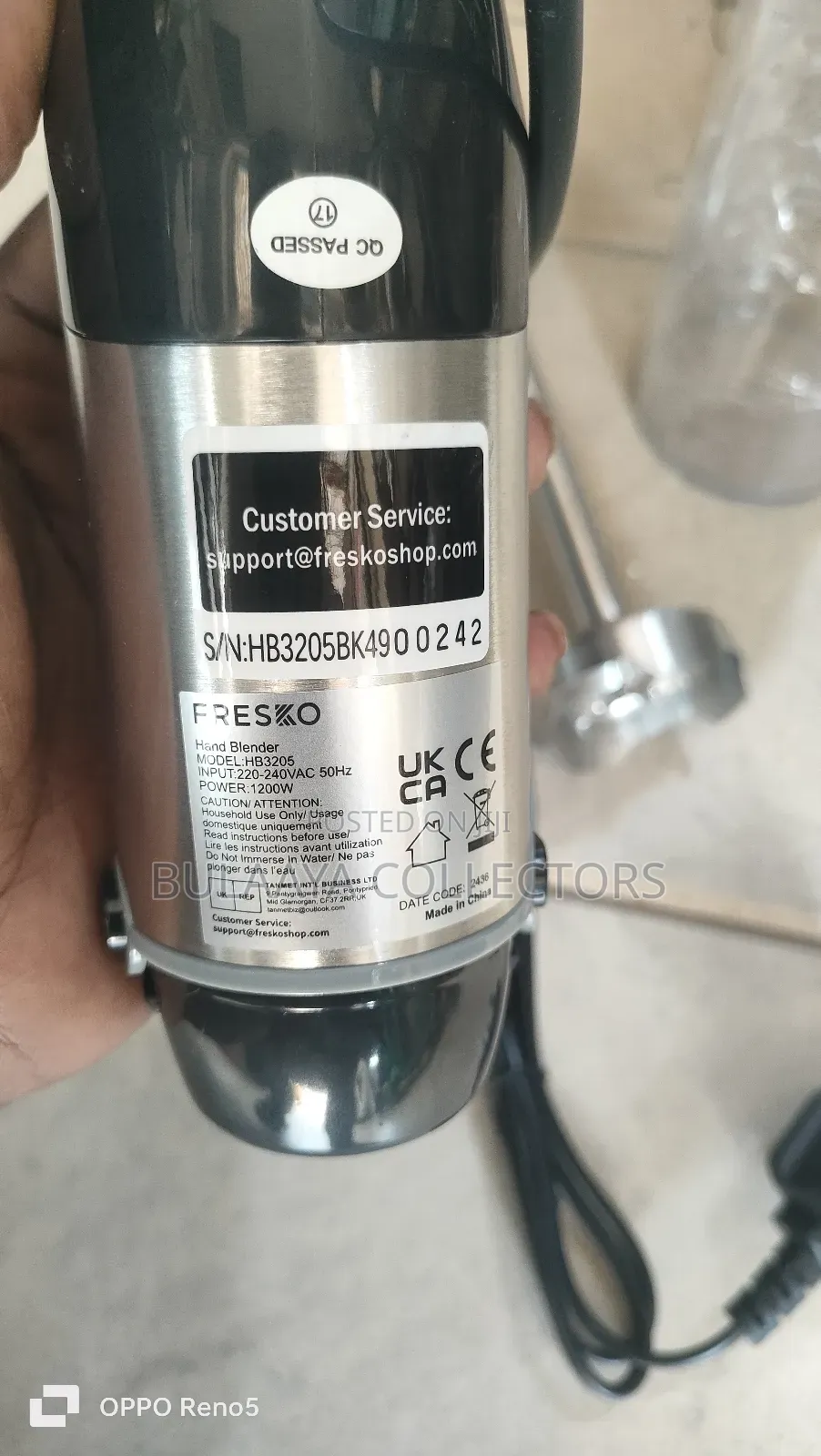 Uk Used Fresko Hand Blender, Model Hb3205.