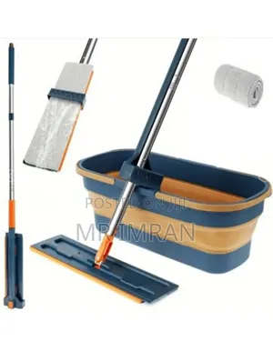 Self-Wringing Flat Mop and Foldable Bucket Set