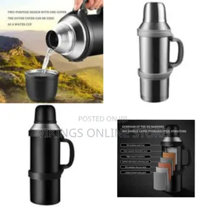 1600ml Large Capacity Stainless Steel Vacuum Flask With Cup, Portable