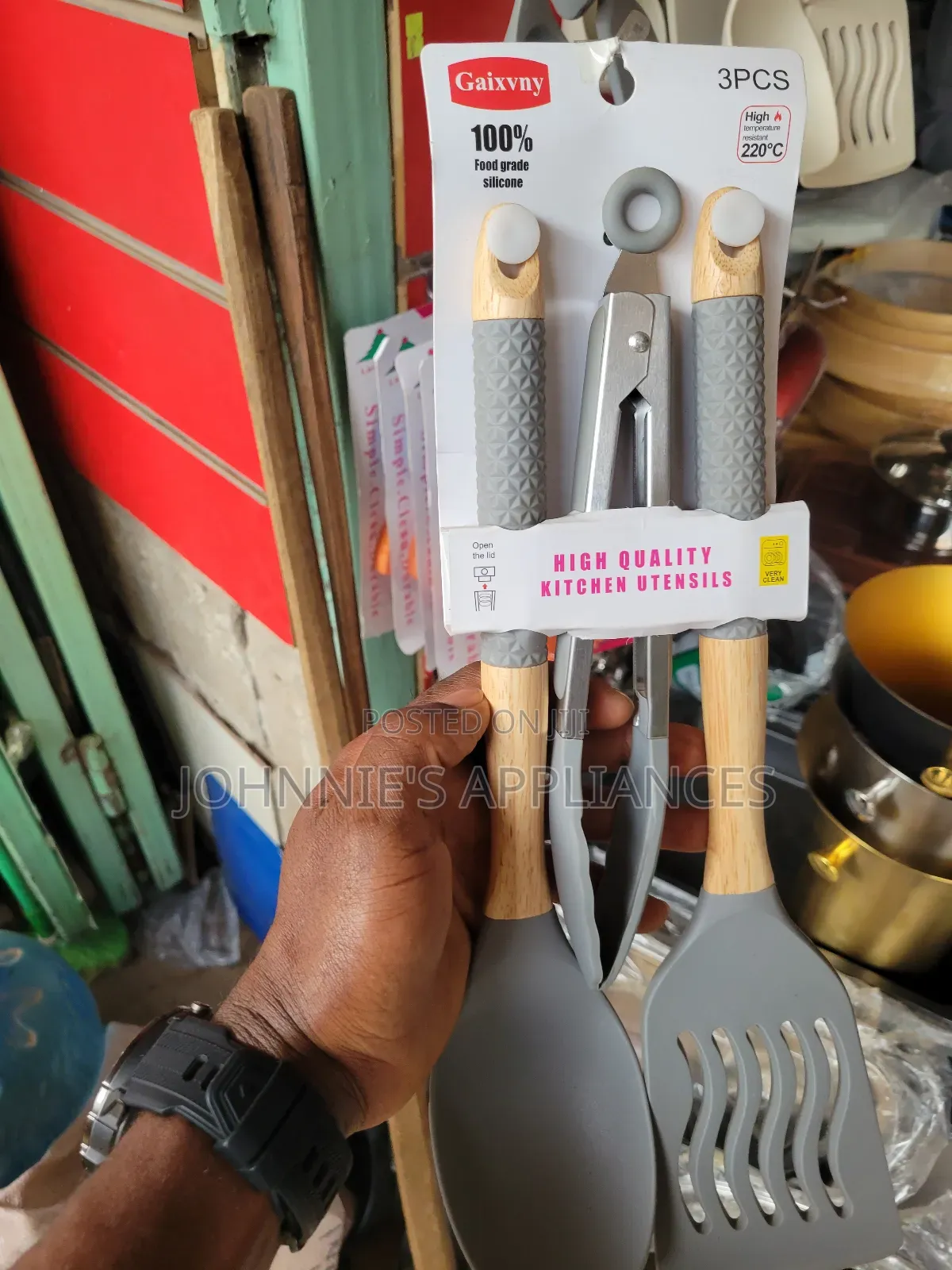 3-Piece Silicone Kitchen Utensil Set With Wooden Handle (Spoon, Turner