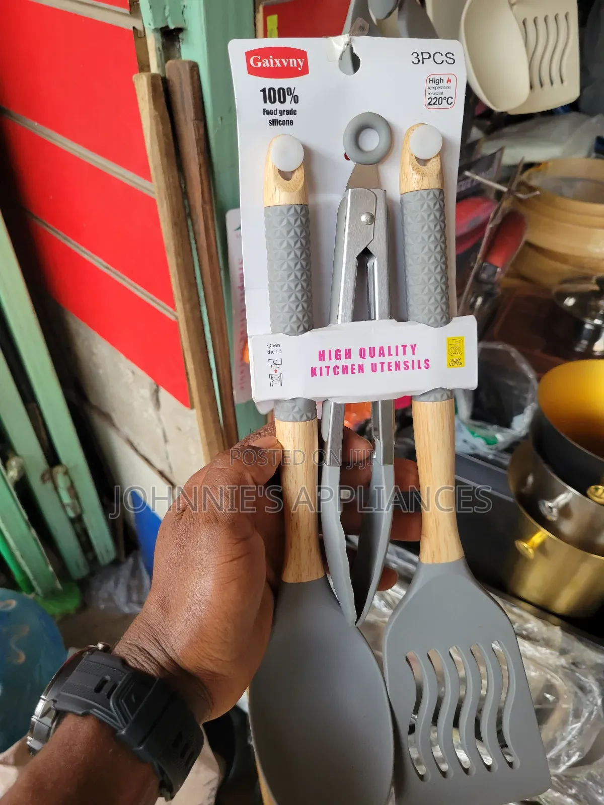 3-Piece Silicone Kitchen Utensil Set With Wooden Handle (Spoon, Turner