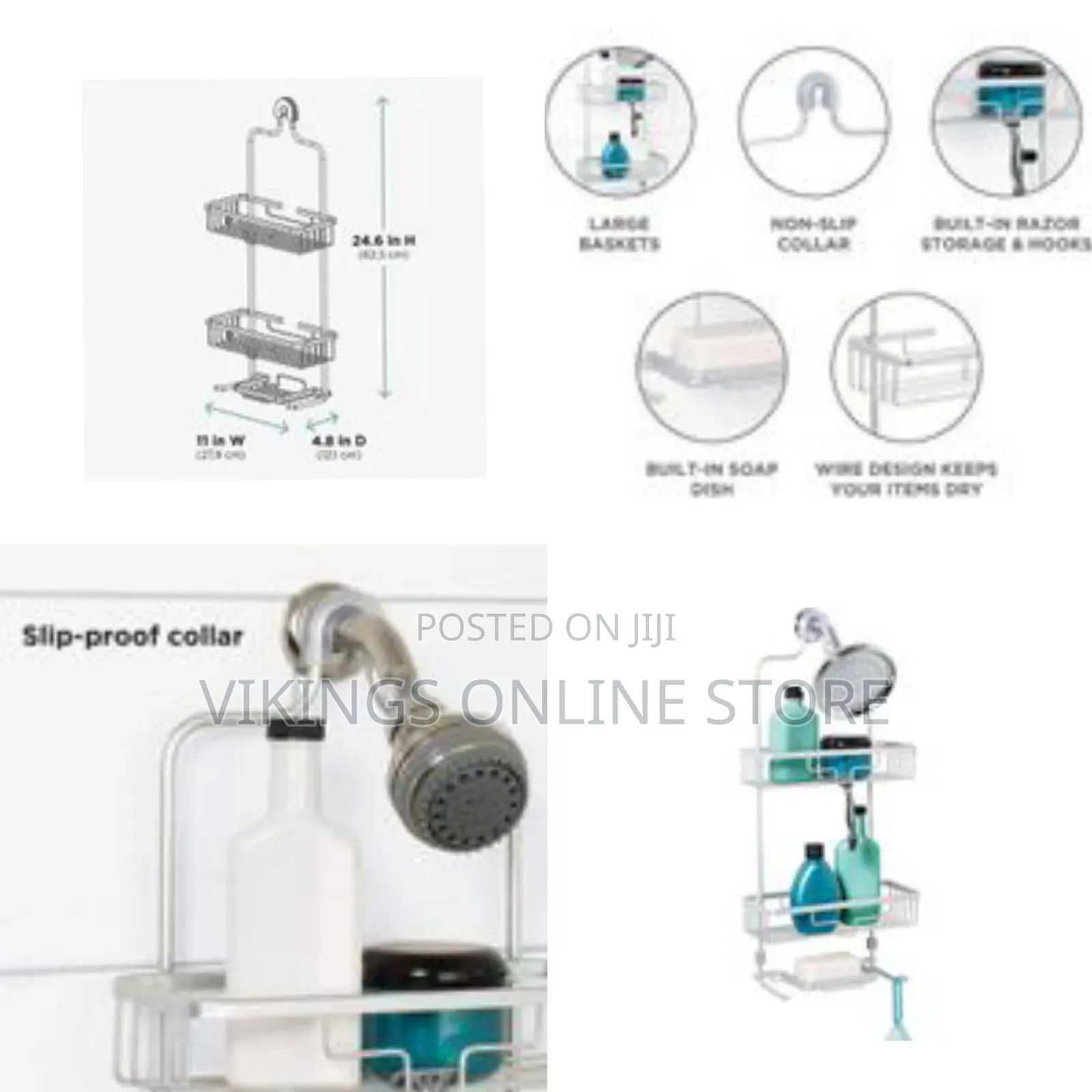 3 Tier Aluminium Shower Caddy Hanging Bathroom Organizer Rack With 2