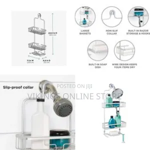 3 Tier Aluminium Shower Caddy Hanging Bathroom Organizer Rack With 2