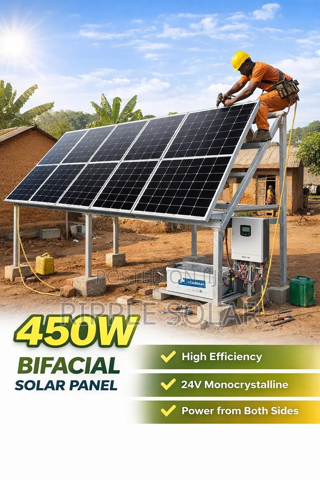 450w Bifacial Solar Panel 24v Mono Black High Efficiency Kampala