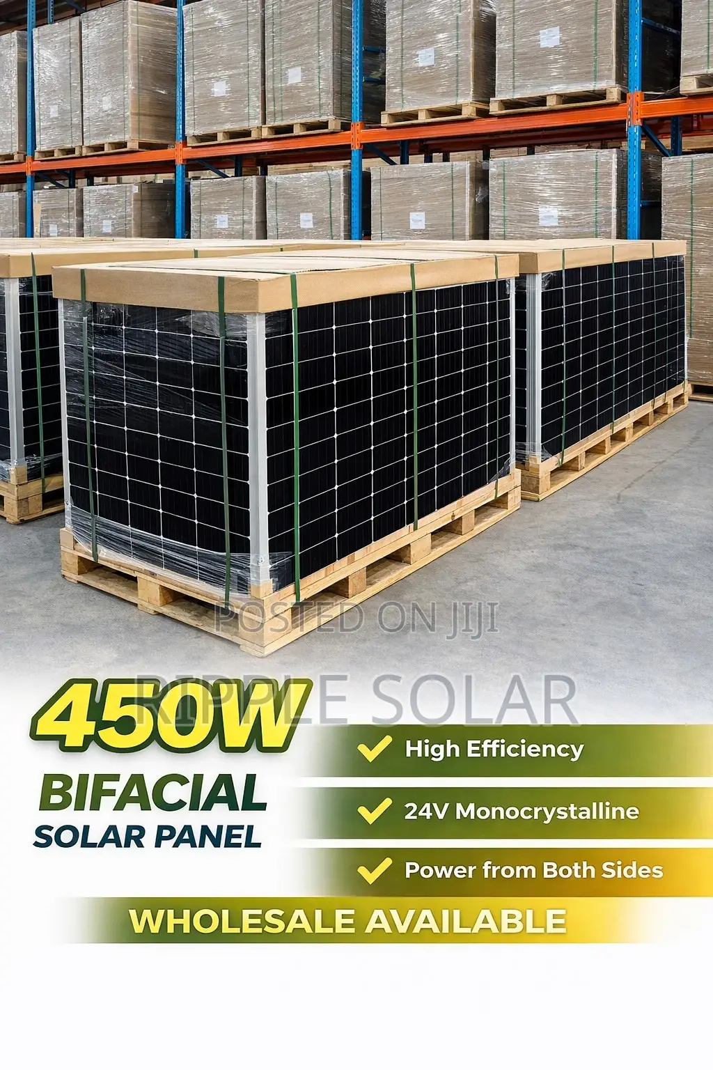 450w Bifacial Solar Panel 24v Mono Black High Efficiency Kampala