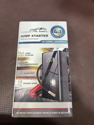 4-in-1 Portable Car Jump Starter With an Integrated Air Compressor.