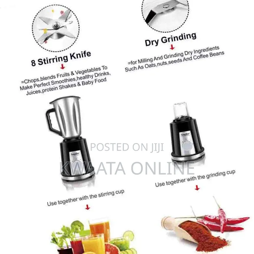 2in1sonifer 400w Food Processor Metallic Jar Blender 1.5l