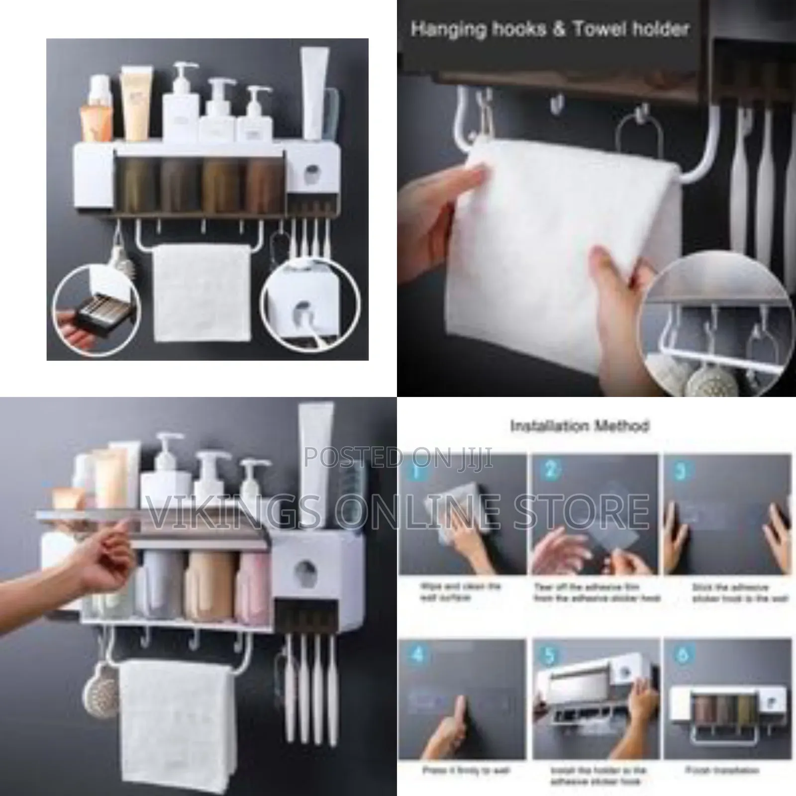 4 Cup Wall-Mounted Toothpaste Dispenser, Toothbrush Organizer, Towel