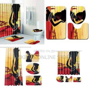 4 Piece African Girl Waterproof Shower Curtain With Toilet Cover Mats