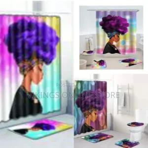 4 Piece Black Woman Waterproof Shower Curtain With Toilet Cover Mats