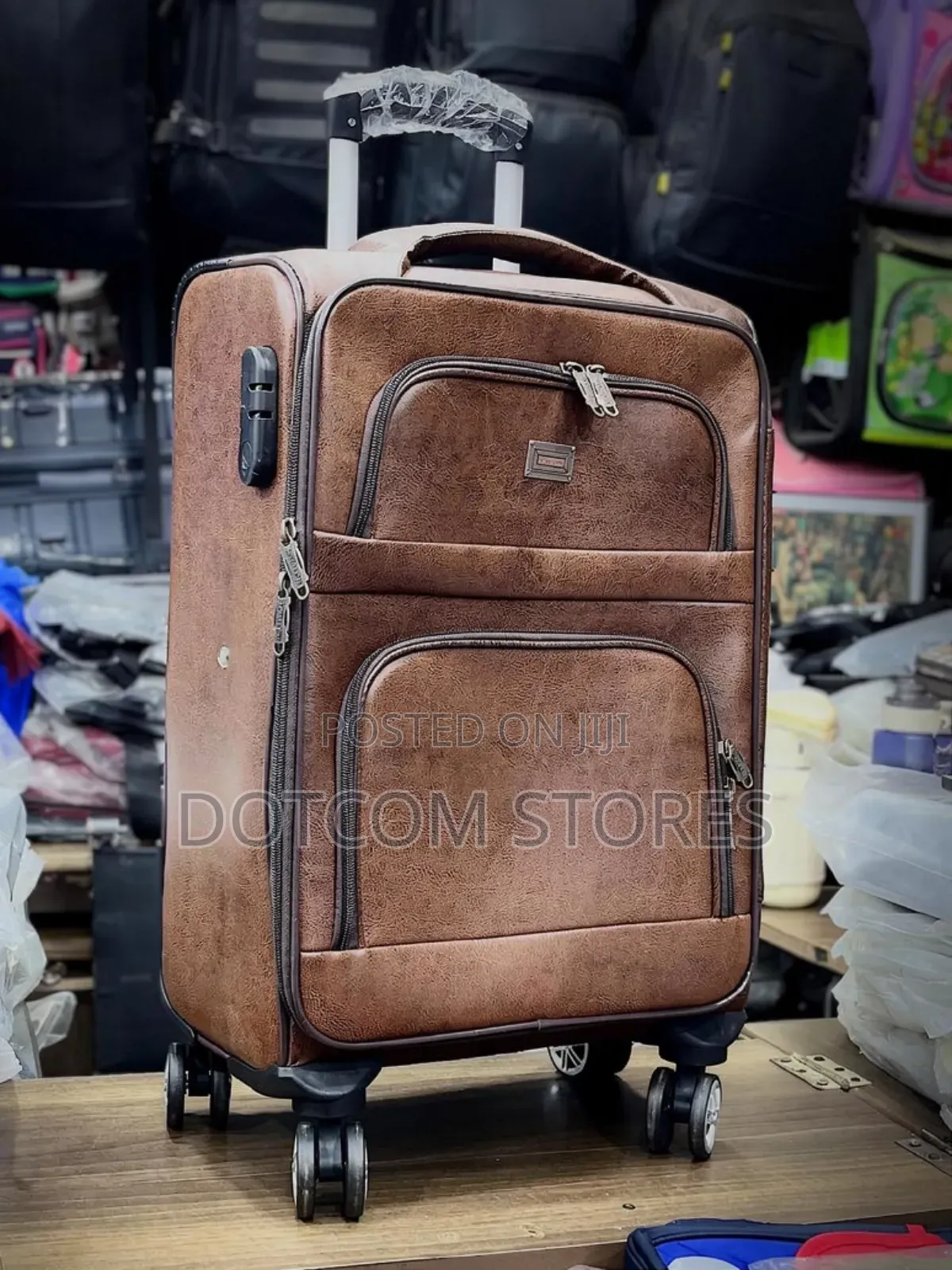 Medium Vintage Brown Leather Trolley Suitcase