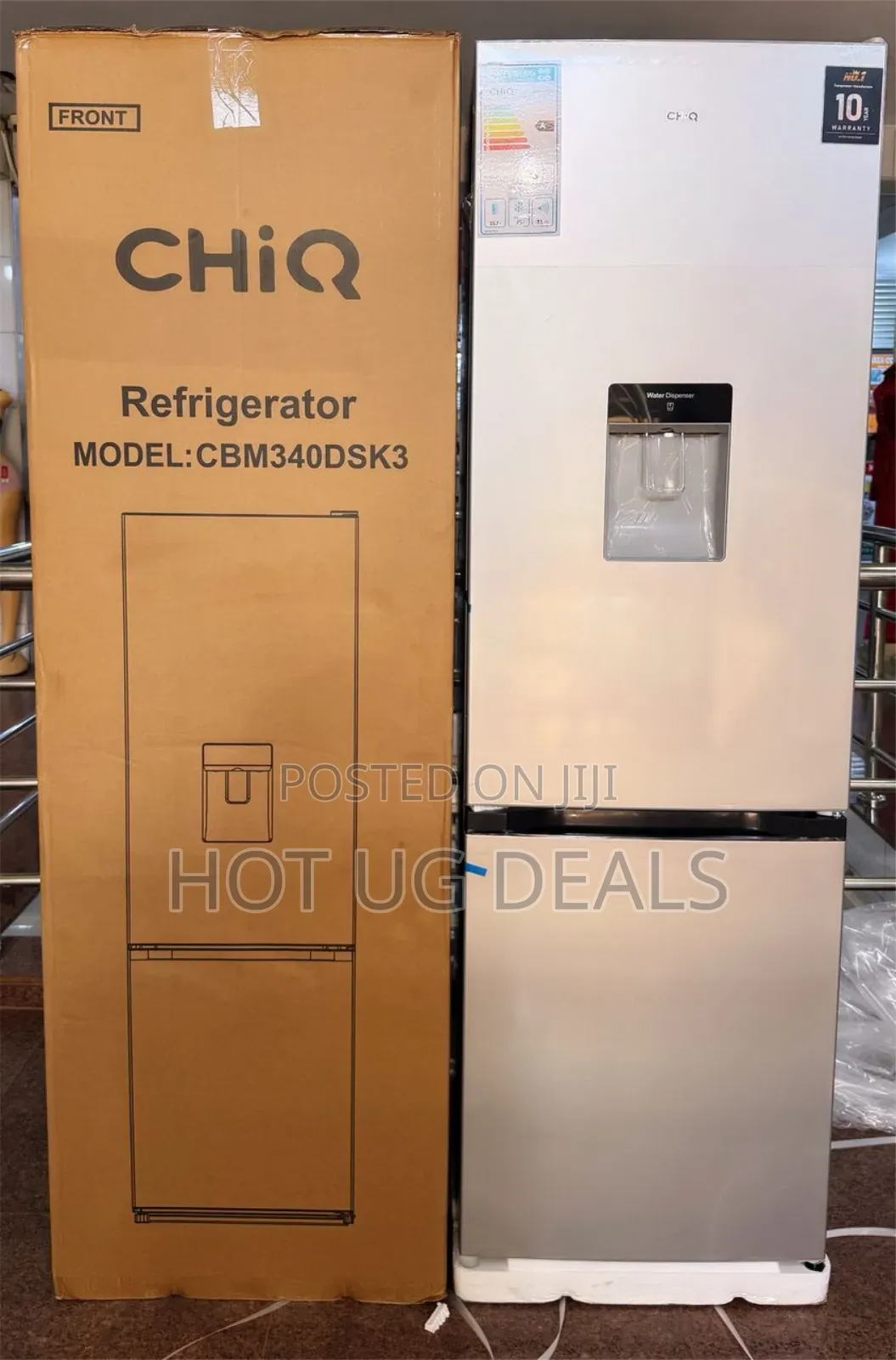 Chiq 340l Defrost Bottom Freezer Refrigerator With Water Dispenser