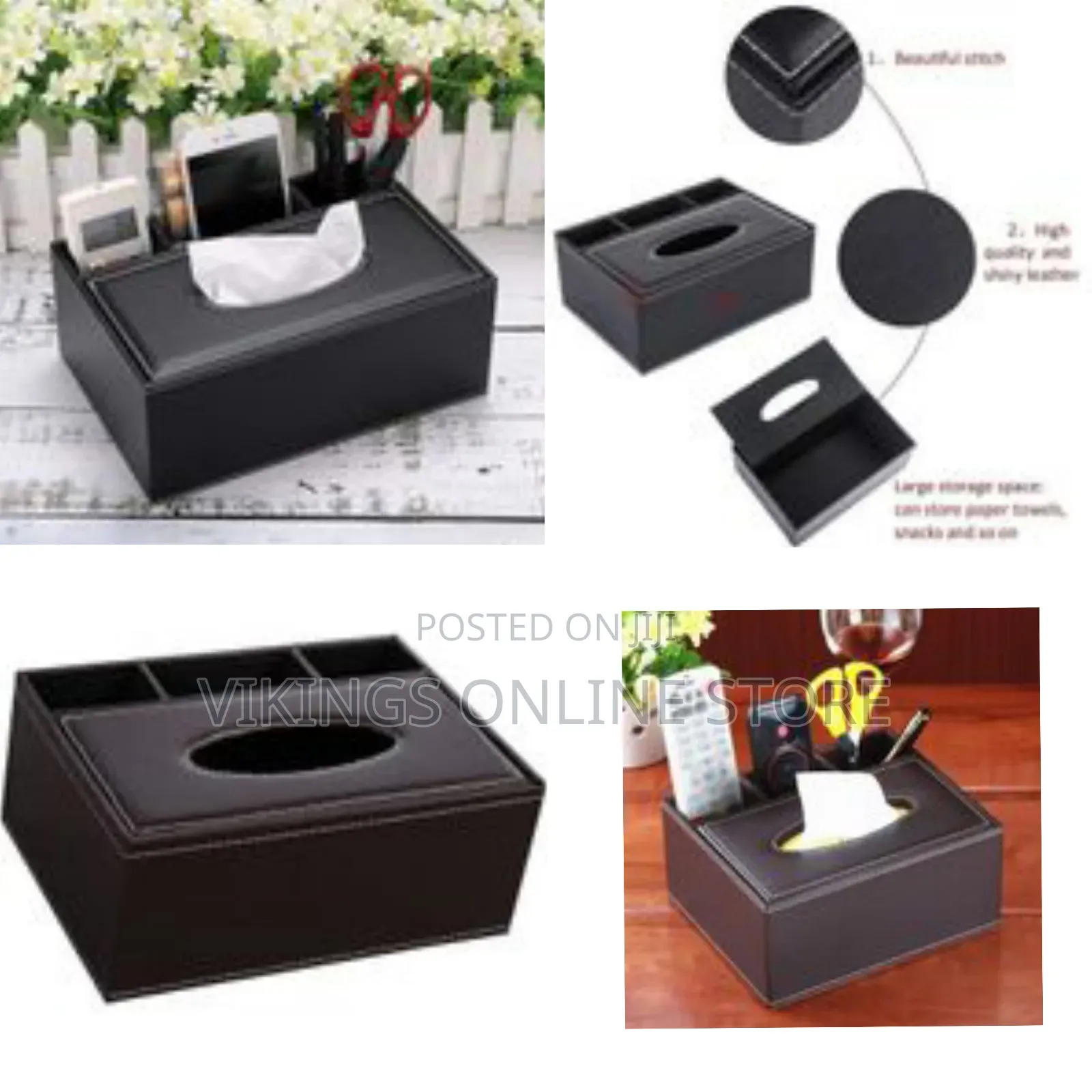 4 Compartment Desk Organizer Rectangular Pu Leather Tissue Paper Box
