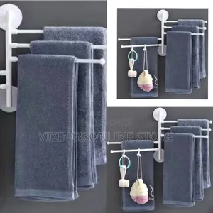 Wall Mount Bath Towel Holder Swing Out Rack 5-bar Folding Hanger Stand