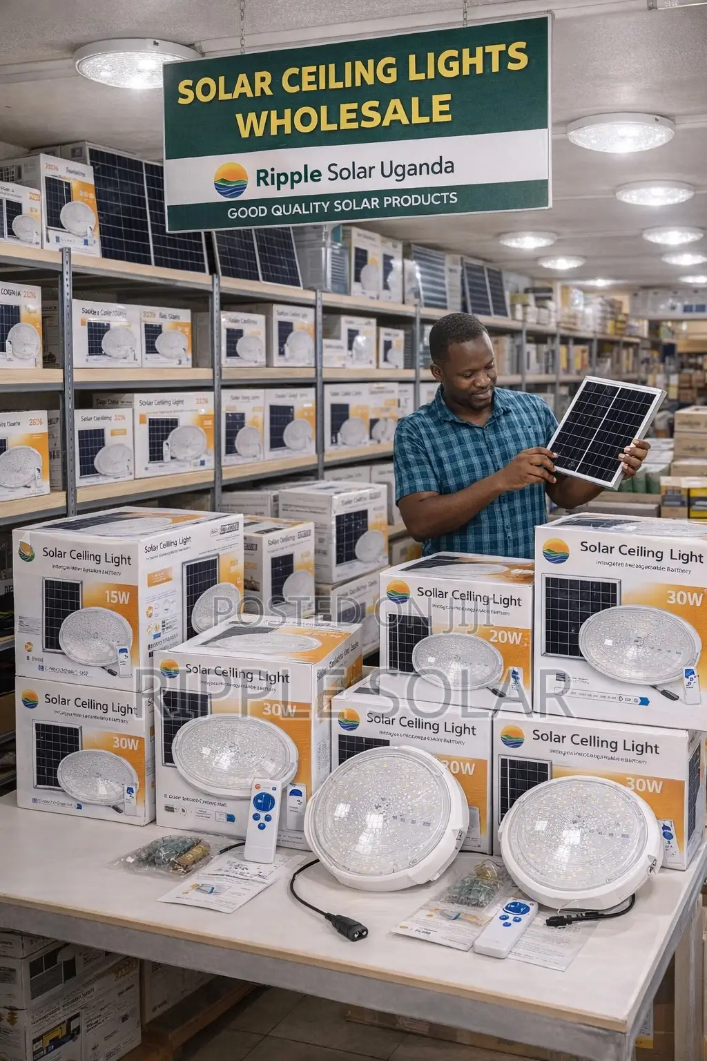 300w Solar Ceiling Light With Panel and Remote Indoor Solar Lighting