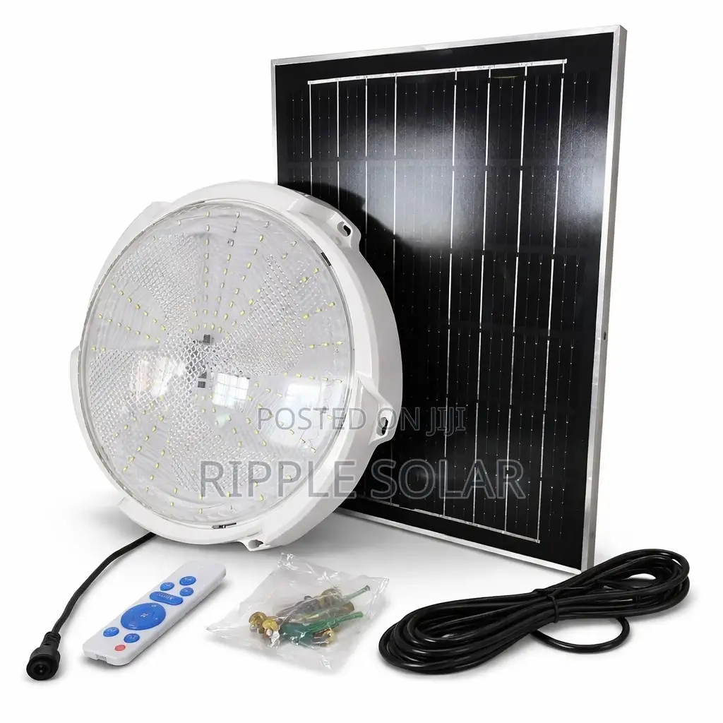 200w Solar Ceiling Light With Panel Remote Indoor Lighting Kampala
