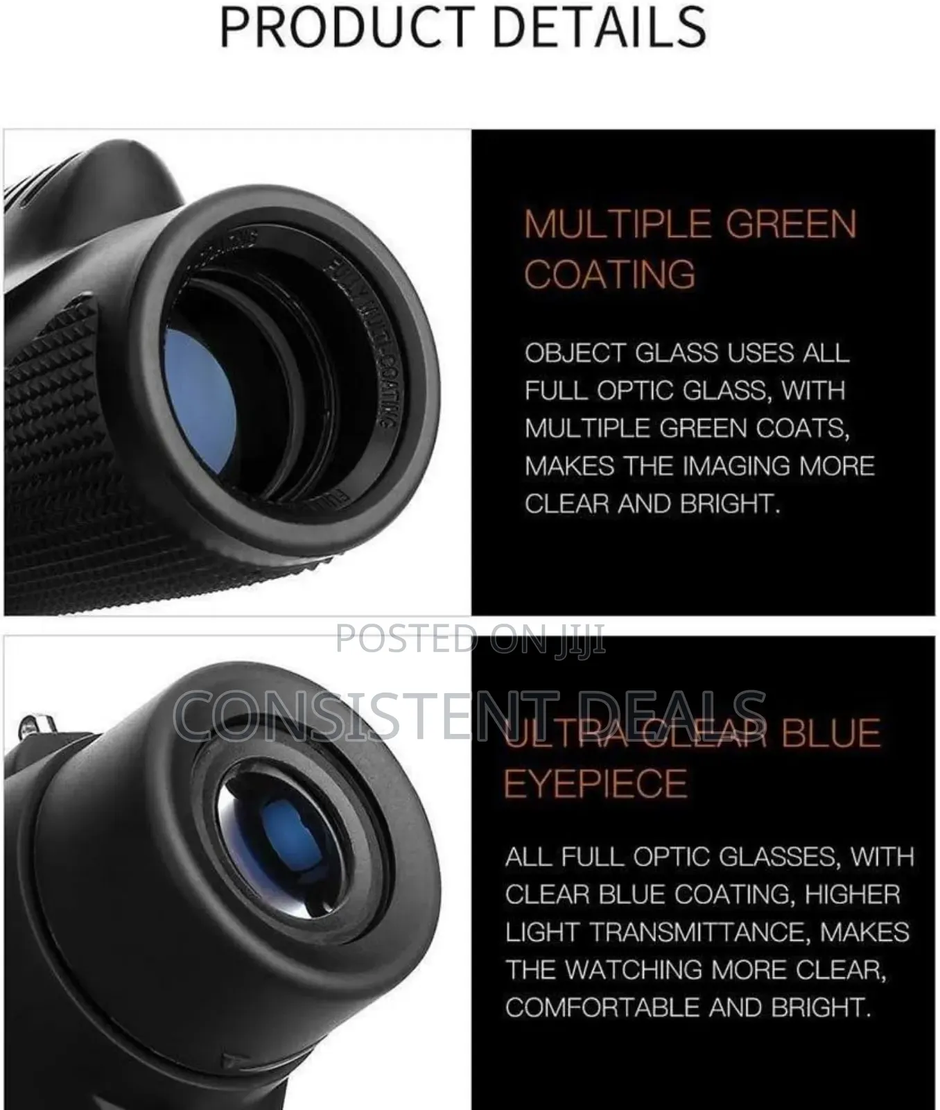 Black Waterproof Monocular 10x32 Telescope