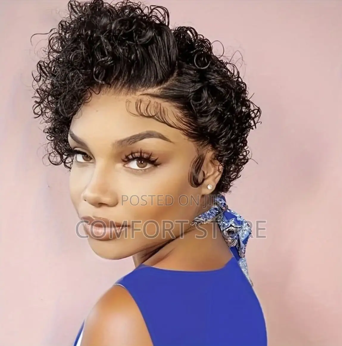 Human Hair-Short Pixie Curly Black Wig