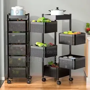 Kitchen Rotating Trolley Shelf Vegetable Fruit Basket Storage Rack