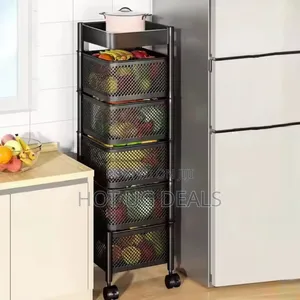 Kitchen Rotating Trolley Shelf Vegetable Fruit Basket Storage Rack