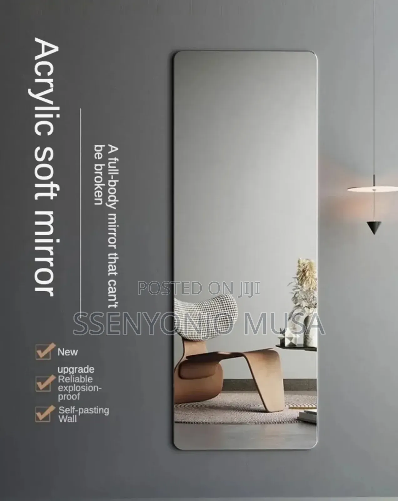 Self-Adhesive Acrylic Mirror -Frameless-Wall-Mounted,20x90cm