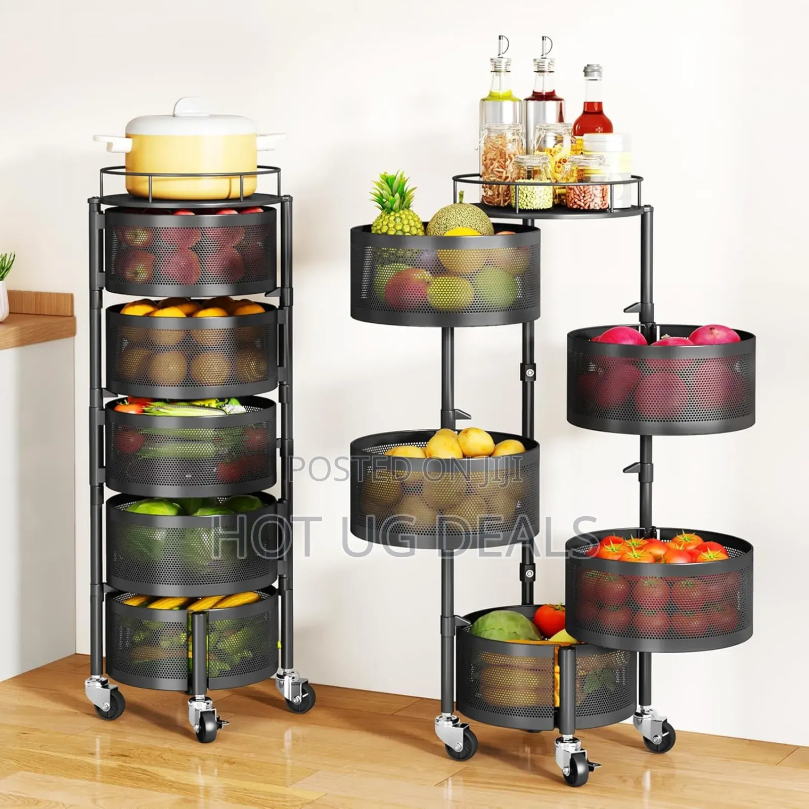 5 Tier Fruit Vegetable Basket for Kitchen, Rotating Storage Rack