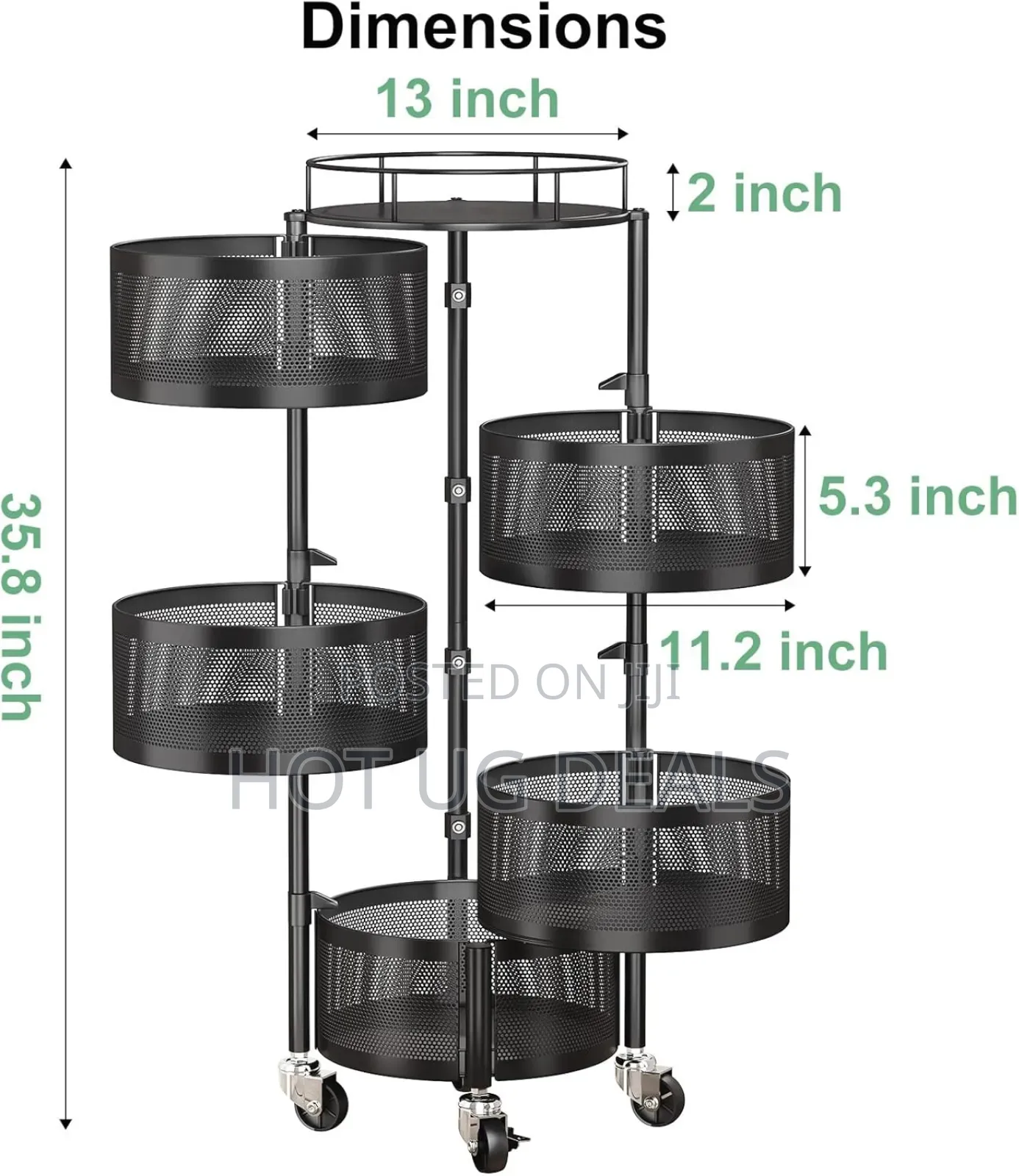 5 Tier Fruit Vegetable Basket for Kitchen, Rotating Storage Rack