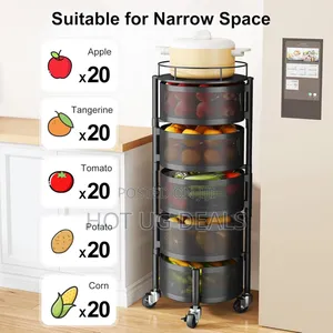 5 Tier Fruit Vegetable Basket for Kitchen, Rotating Storage Rack