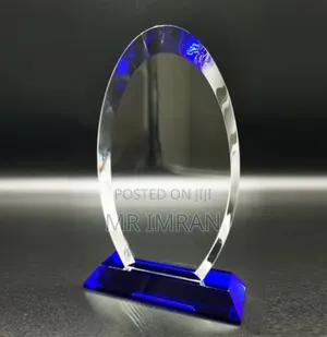 Oval Halo Glass Award or Blue Flare Crystal Award