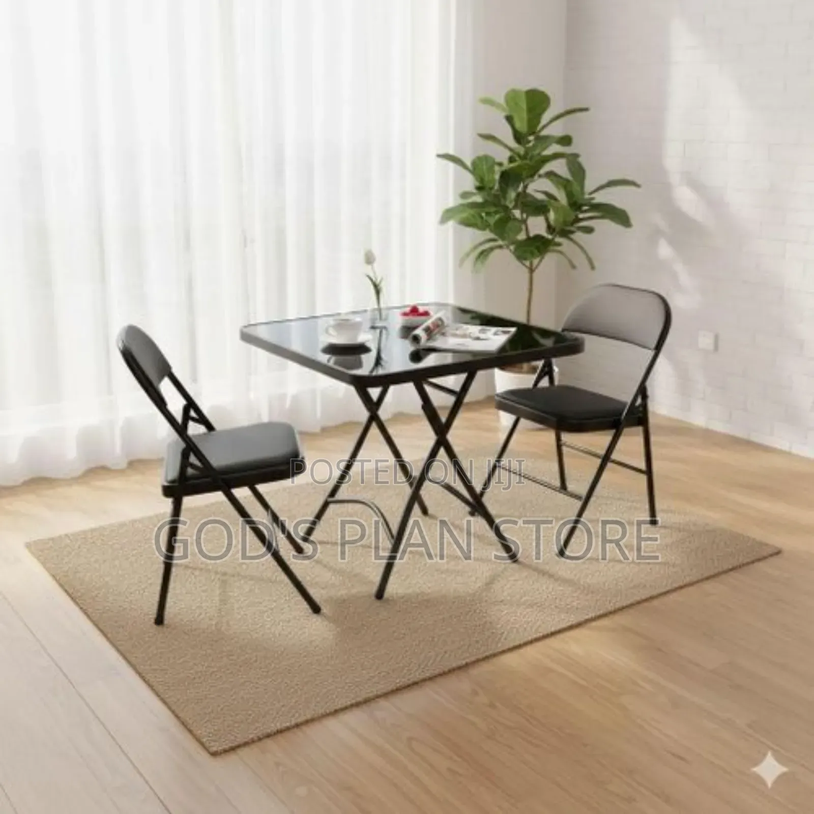 Portable Balcony Folding Glass Table and 2 Folding Chairs