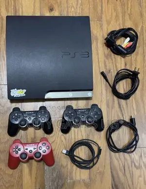 Playstation 3 Console - 2 Black Controllers 1 Red Controller