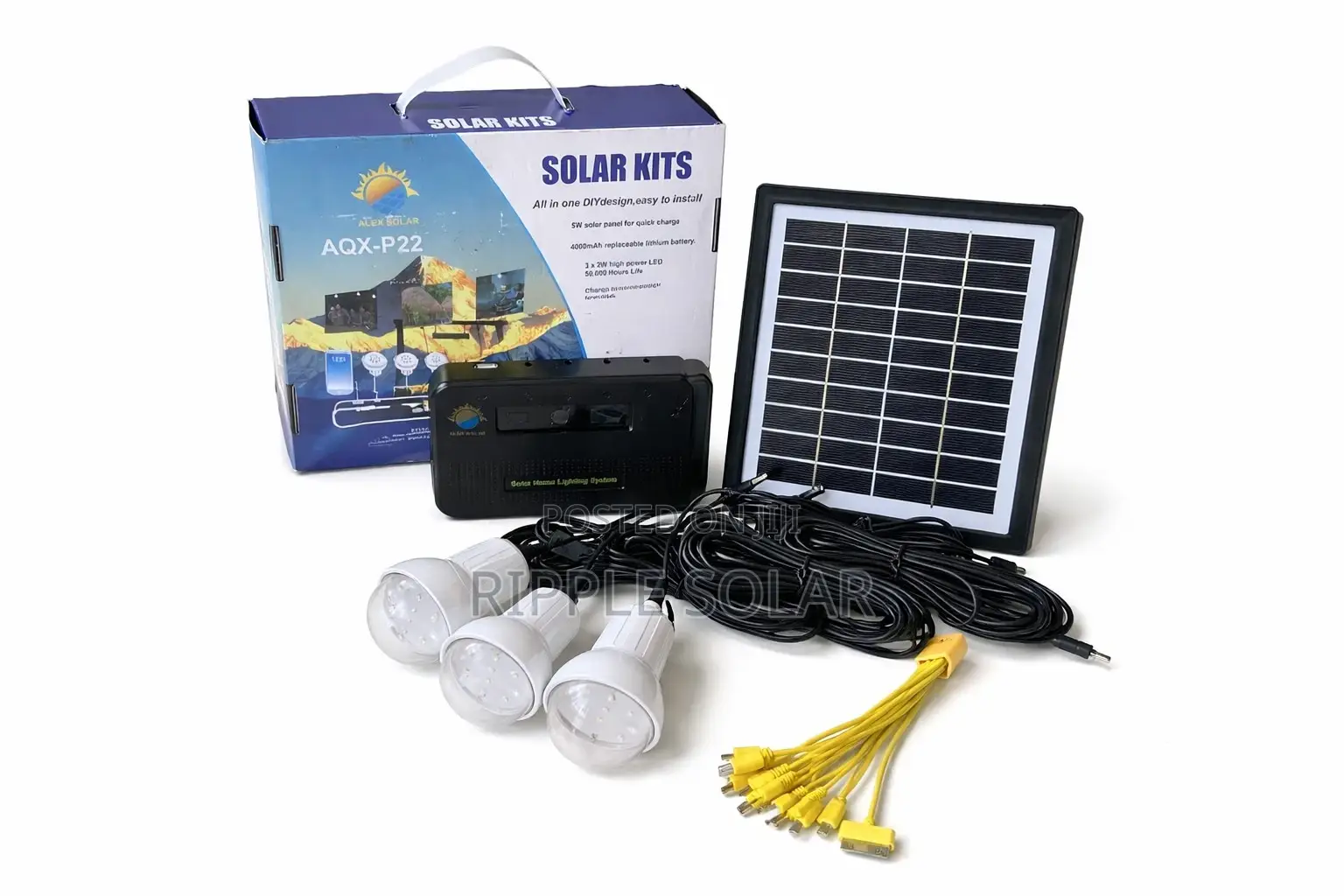 5w Portable Solar Home Lighting Kit With 3 Bulbs Phone Charging