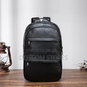 Large-Capacity Black Leather Backpack