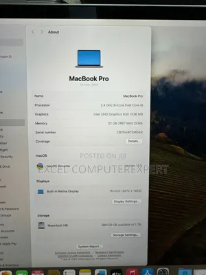 New Laptop Apple MacBook Pro 2019 32GB Intel Core i9 SSD 1T