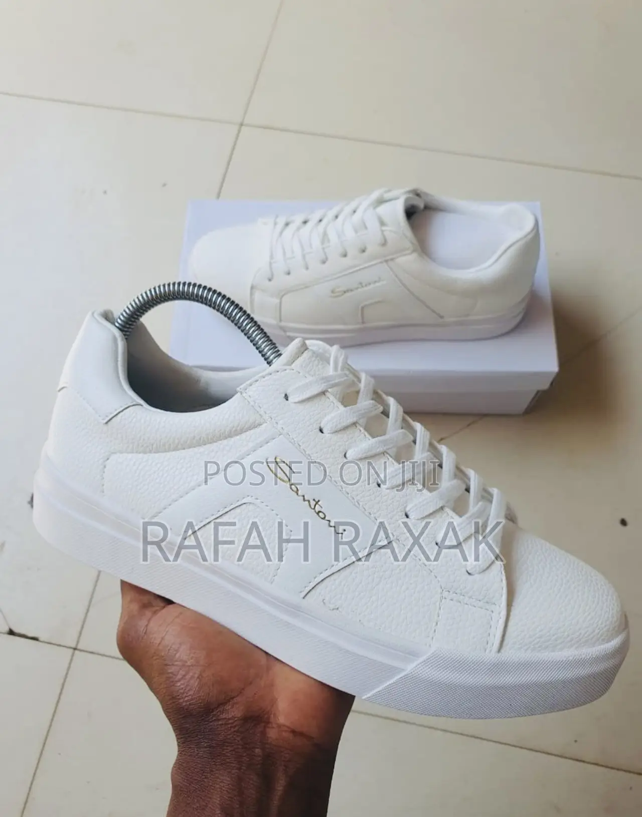 Classic Off-White Santoni Leather Casual Sneakers
