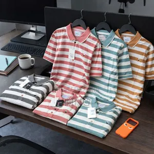 Striped Polo Shirts. Red, Teal, Mustard, Grey