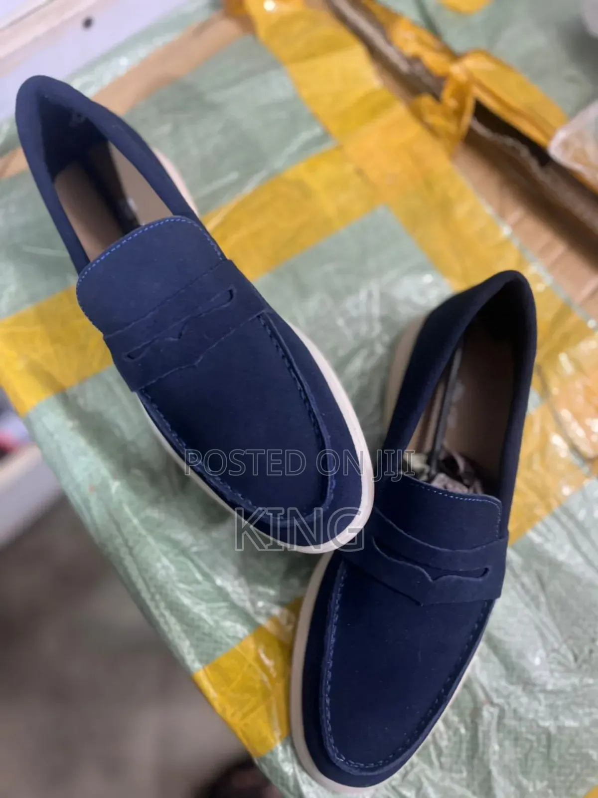 Navy Suede Penny Loafers