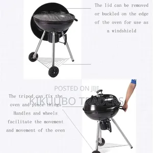 Round Charcoal Kettle Barbecue Grill With Wheels