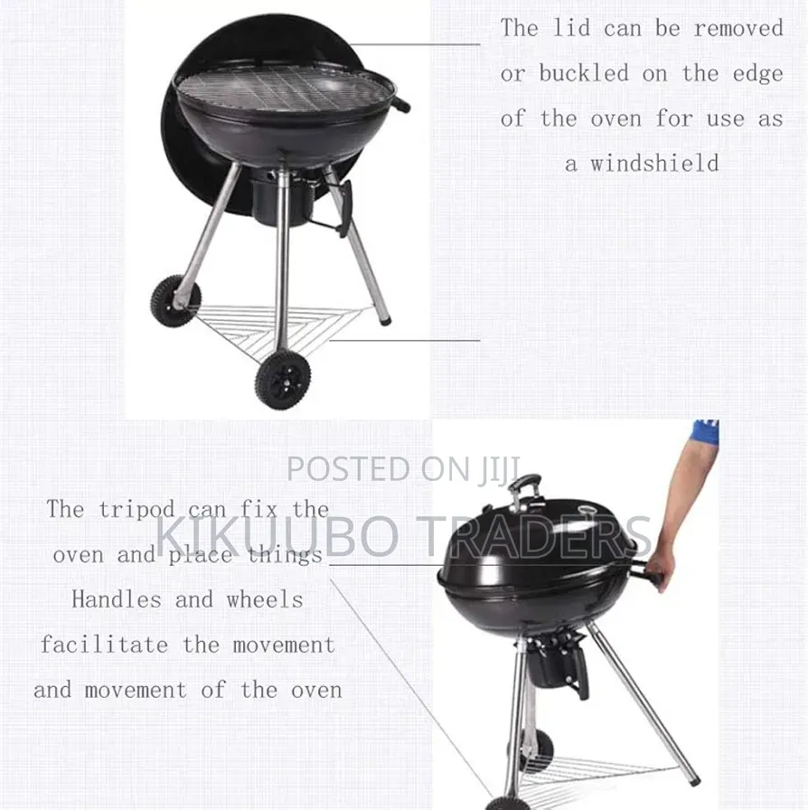 Round Charcoal Kettle Barbecue Grill With Wheels