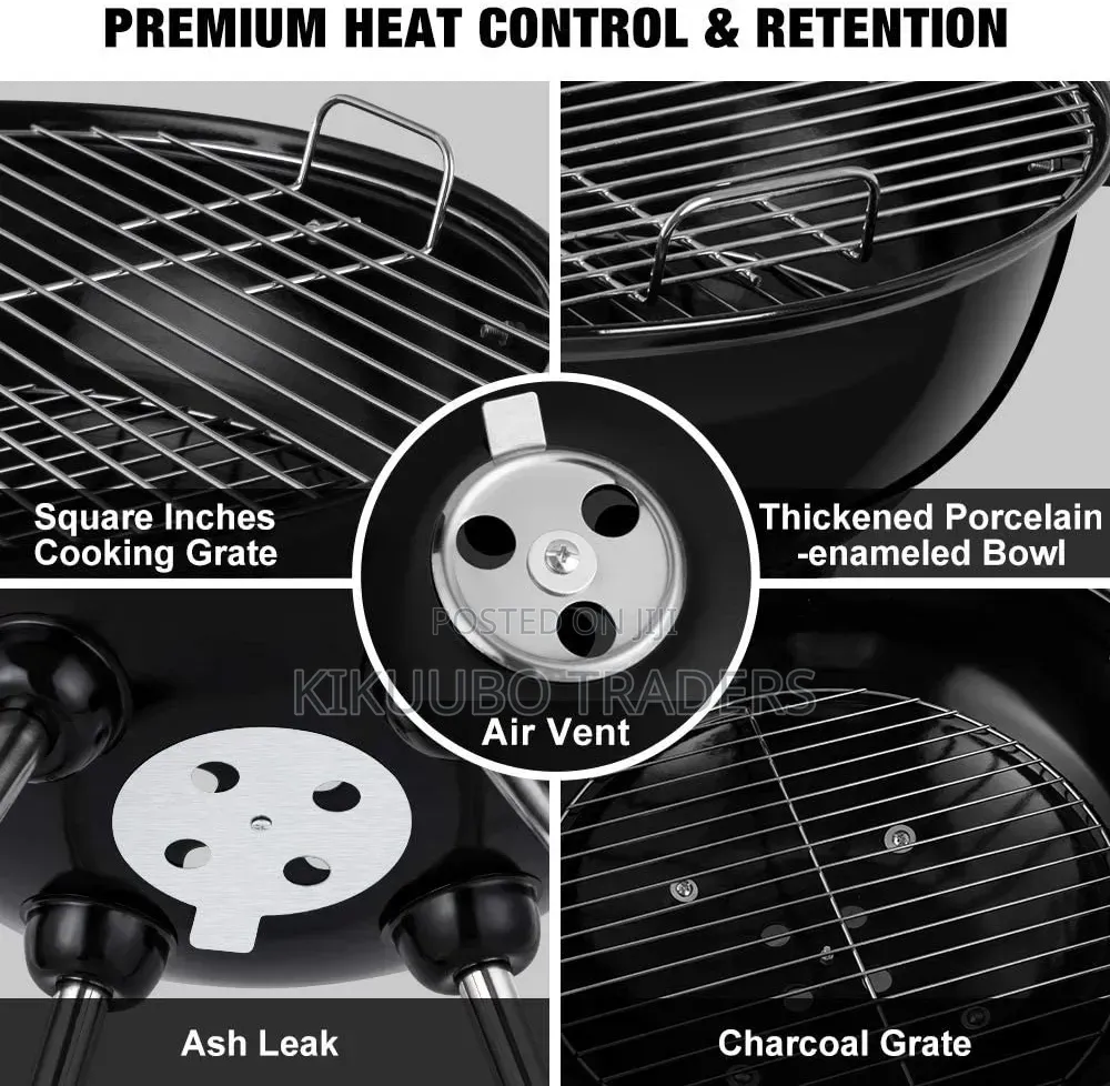 Round Charcoal Kettle Barbecue Grill With Wheels