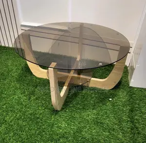 Round 2 Tired Coffee Table With Shelf Storage Tempered Glass Top