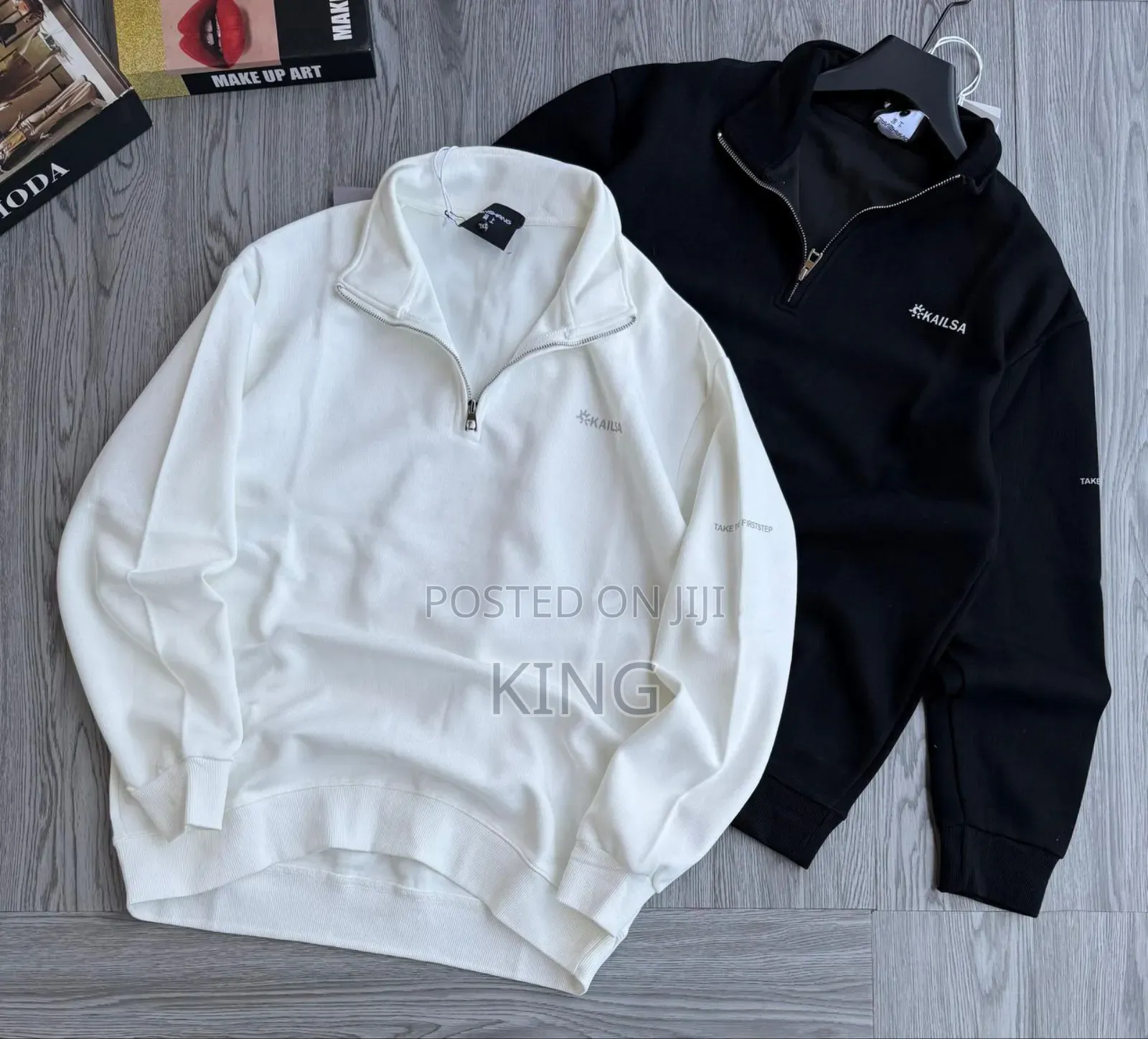 Collar Sweater Quarter Zip. Black, White