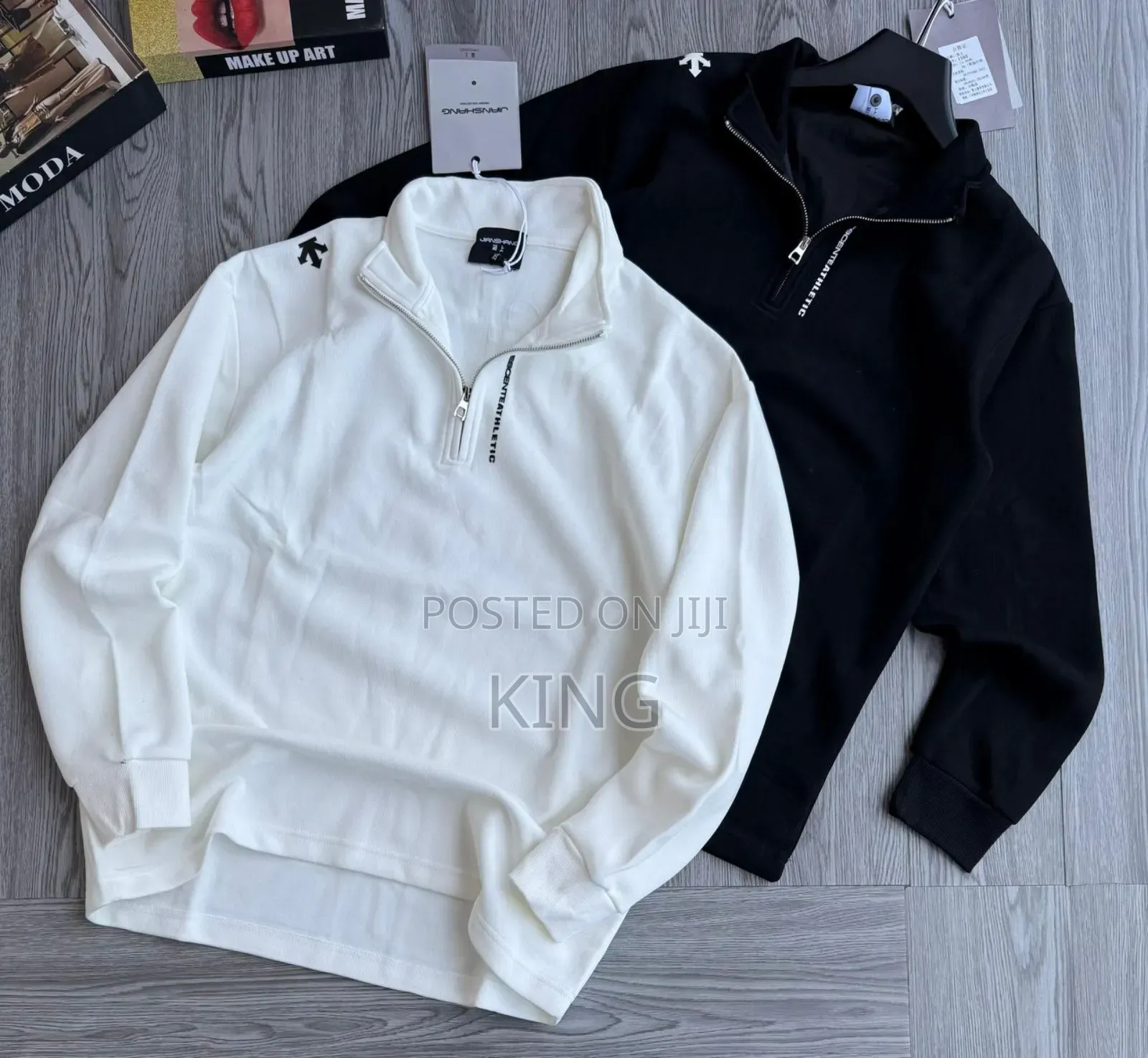Collar Sweater Quarter Zip. Black, White