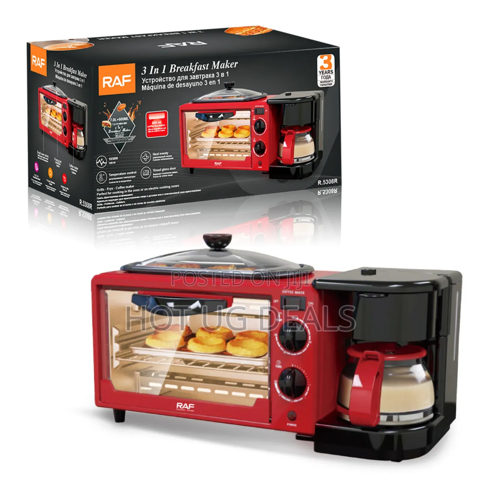 Raf 3in1 Multifunctional Breakfast Maker, Oven, Grill Pan,Coffee Maker