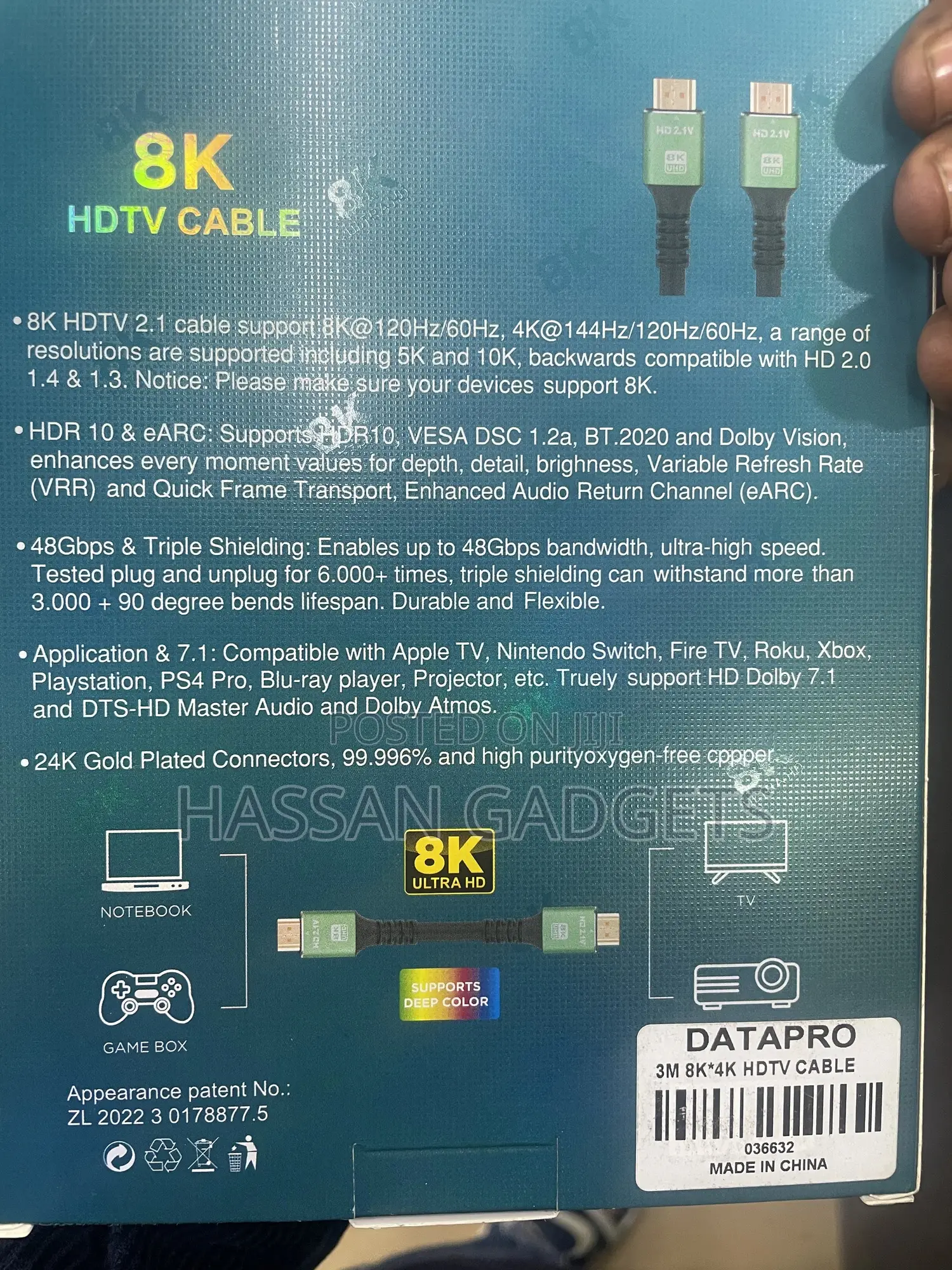 Hdmi Cable 3m (Hdmi 2.1,48gbps) Ultra High Speed Gold