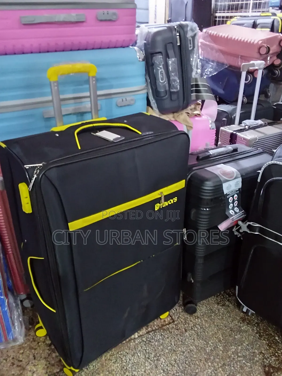 Yellow Stripe Medium Size Black Suitcases